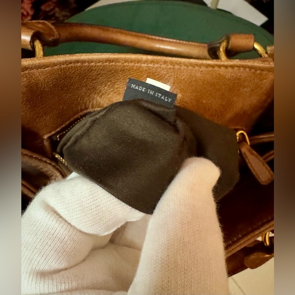 AUTHENTIC Miu Miu Side Ribbon 2 Way Warm Brown Leather Gold Tone Hardware Bag - Picture 6 of 16